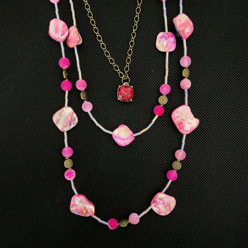 Boho Style Pink Jasper Multi Strand Necklace